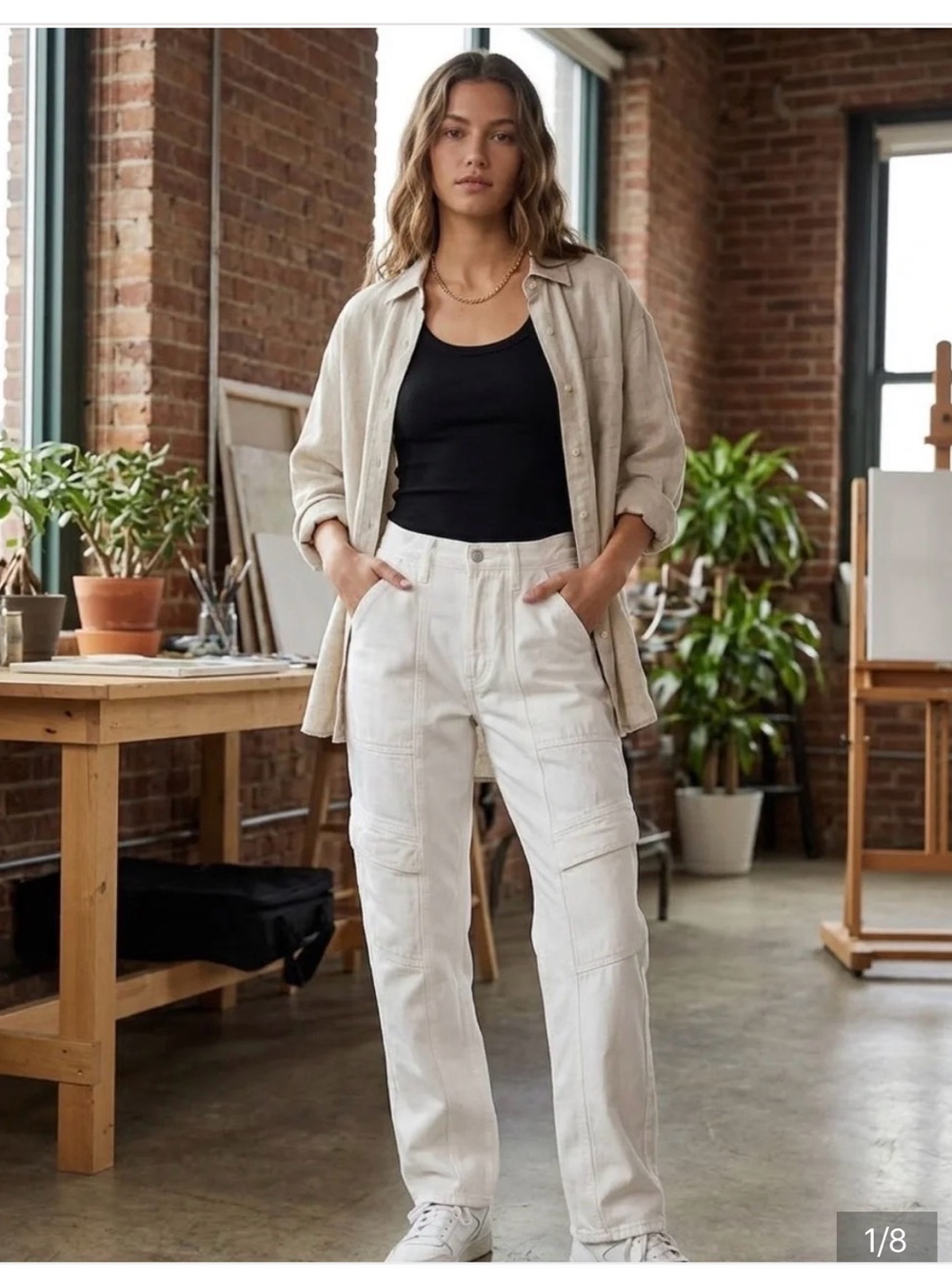 AGOLDE Cooper Cargo Jeans White High Rise Utility Straight Leg